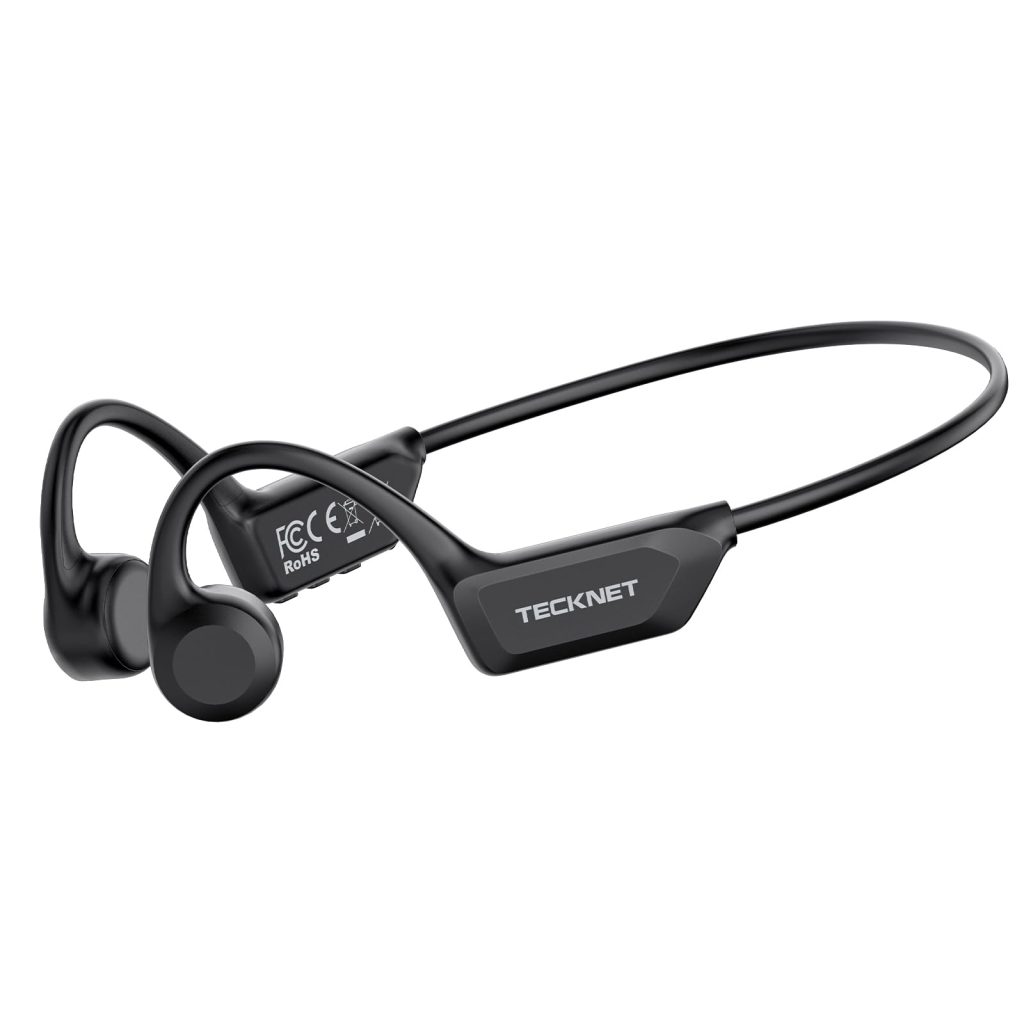 TECKNET Bone Conduction Headphones, Bluetooth V6.0 Open Ear Headphones, Wireless Headphones 10H Playtime & IPX5 Waterproof, Comfortable Fit Built-in Mic, Sport Headphone for Running & Workout -Black Medium Black