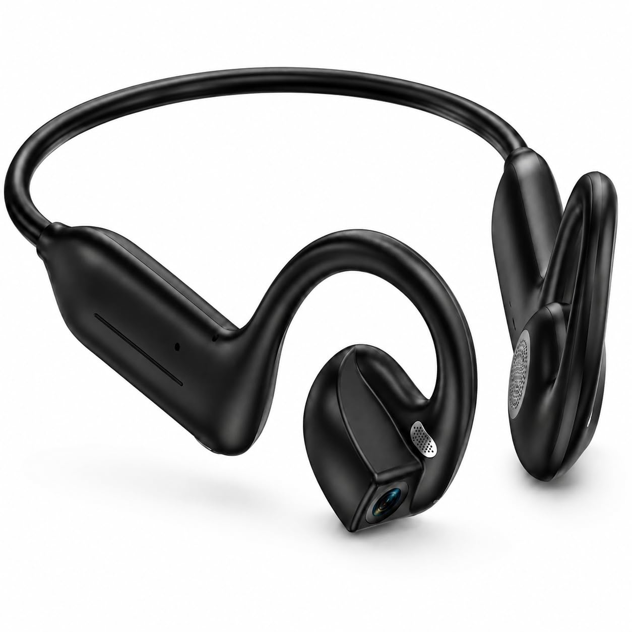 E12 Bone Conduction Headphones with Camera, Open-Ear Bluetooth Earbuds Black