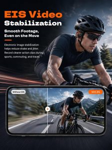 E12 Bone Conduction Headphones with Camera, Open-Ear Bluetooth Earbuds Black