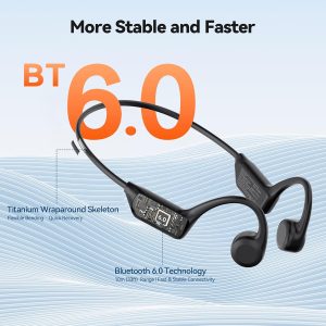 TECKNET Bone Conduction Headphones, Bluetooth V6.0 Open Ear Headphones, Wireless Headphones 10H Playtime & IPX5 Waterproof, Comfortable Fit Built-in Mic, Sport Headphone for Running & Workout -Black Medium Black