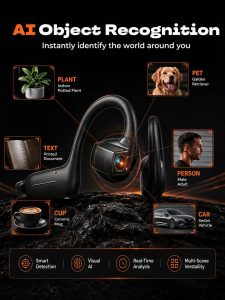 E12 Bone Conduction Headphones with Camera, Open-Ear Bluetooth Earbuds Black