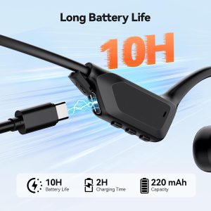 TECKNET Bone Conduction Headphones, Bluetooth V6.0 Open Ear Headphones, Wireless Headphones 10H Playtime & IPX5 Waterproof, Comfortable Fit Built-in Mic, Sport Headphone for Running & Workout -Black Medium Black